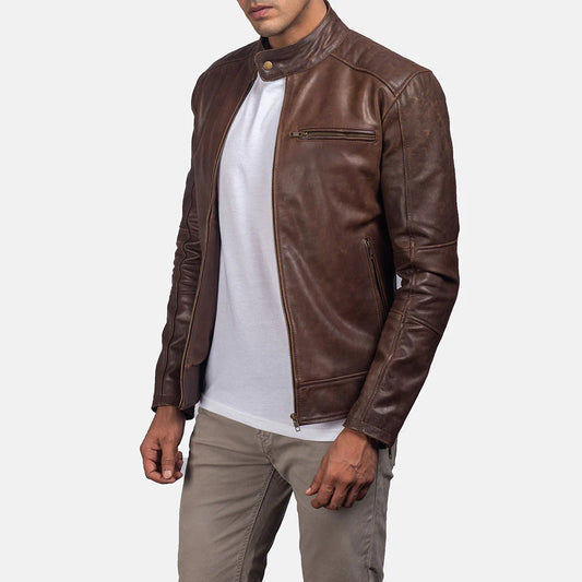 Dean Brown Cowhide Leather Biker Jacket