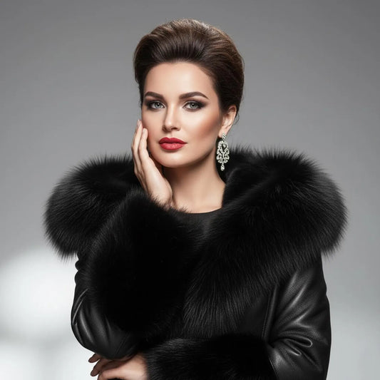 Maxi Black Leather Coat with Fur Trim Hood | Winter Outerwear