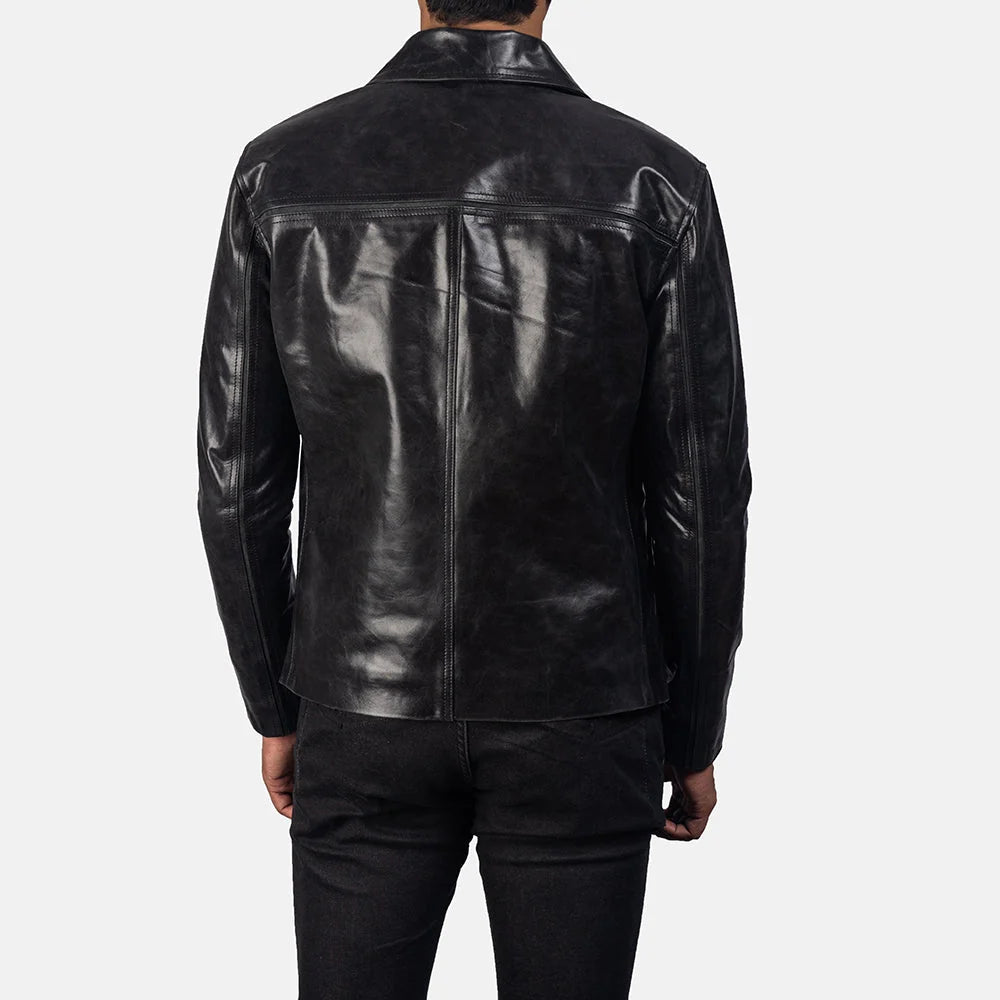 Mystical Black Leather Jacket – Men’s Genuine Cowhide Leather Shirt Collar Jacket
