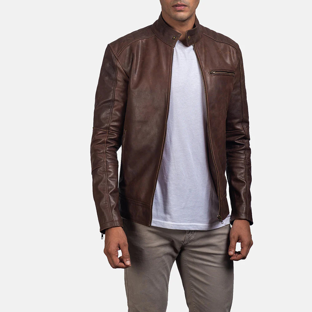 Dean Brown Cowhide Leather Biker Jacket