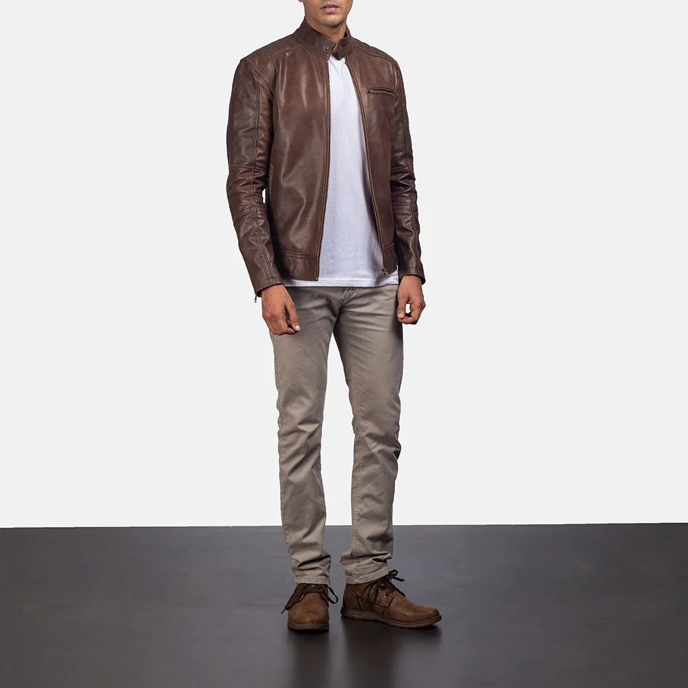 Dean Brown Cowhide Leather Biker Jacket