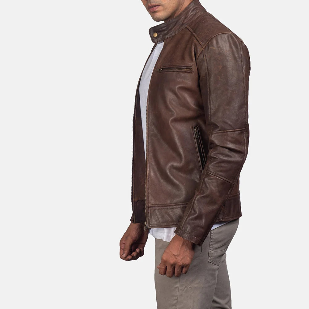Dean Brown Cowhide Leather Biker Jacket