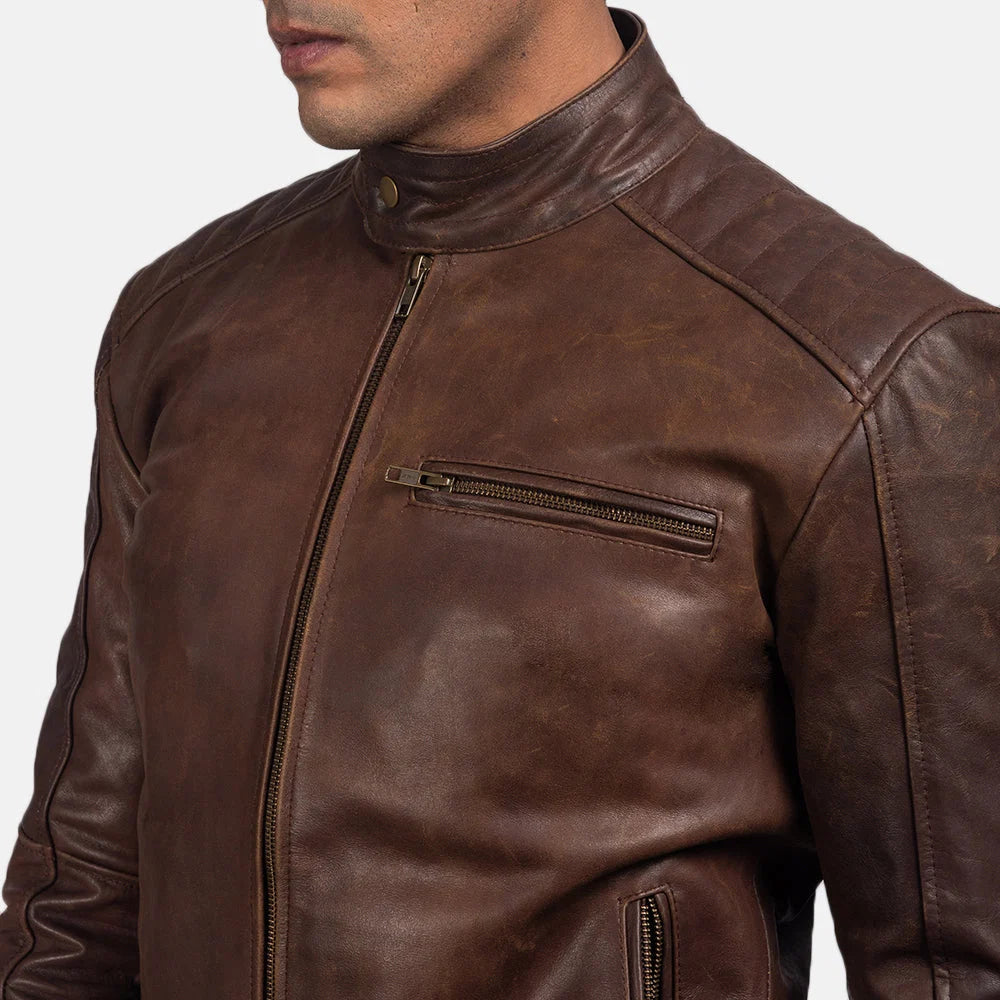 Dean Brown Cowhide Leather Biker Jacket