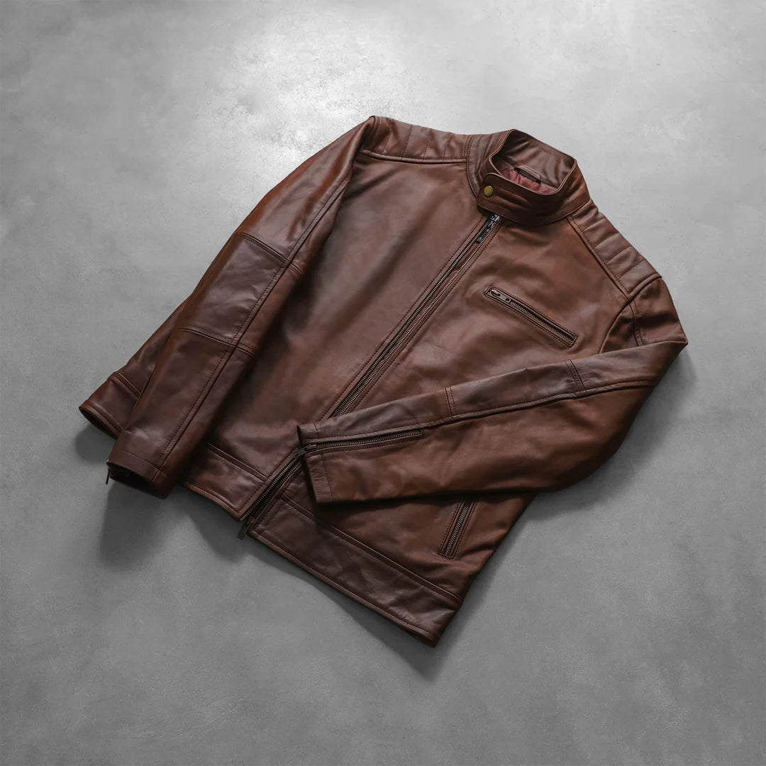 Dean Brown Cowhide Leather Biker Jacket