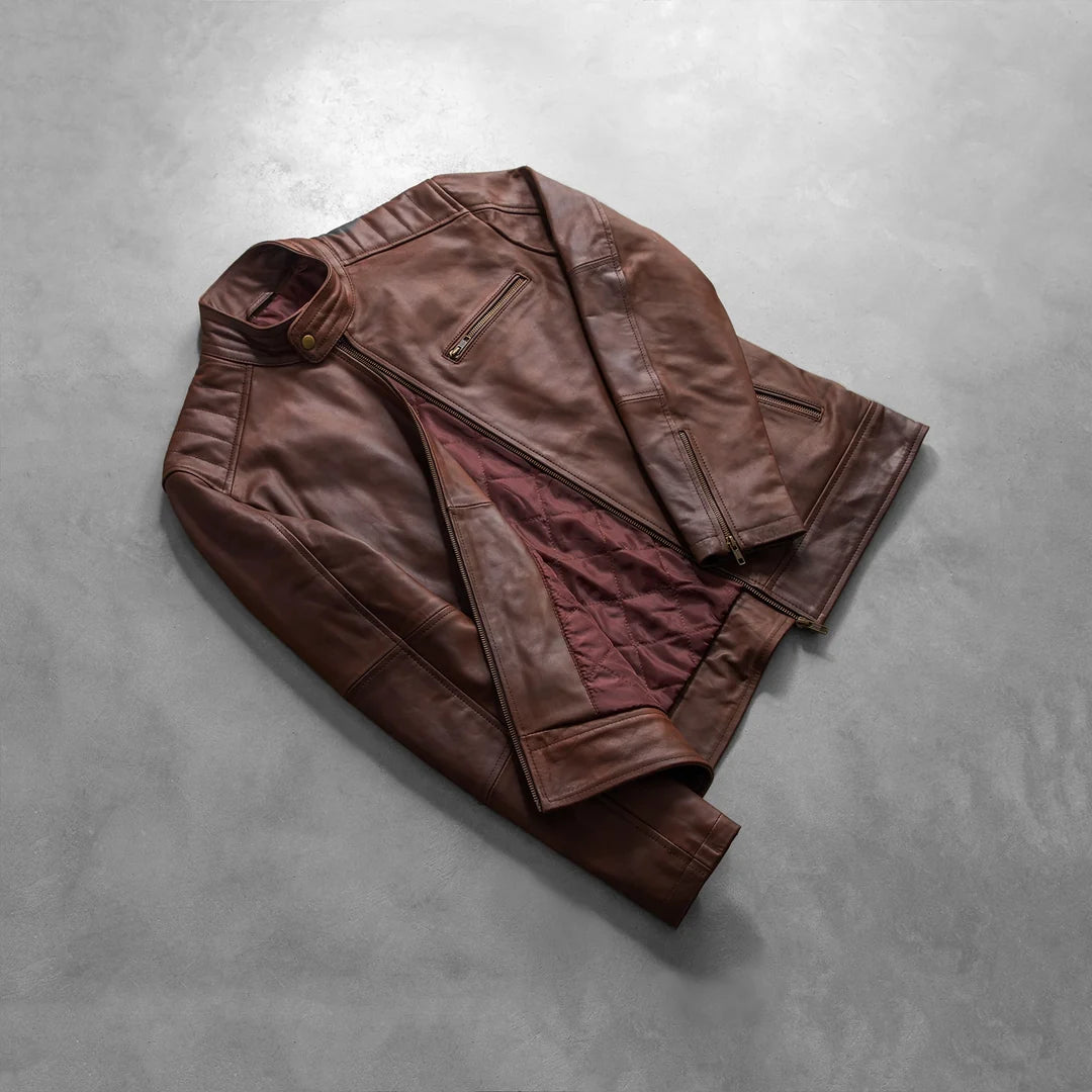 Dean Brown Cowhide Leather Biker Jacket
