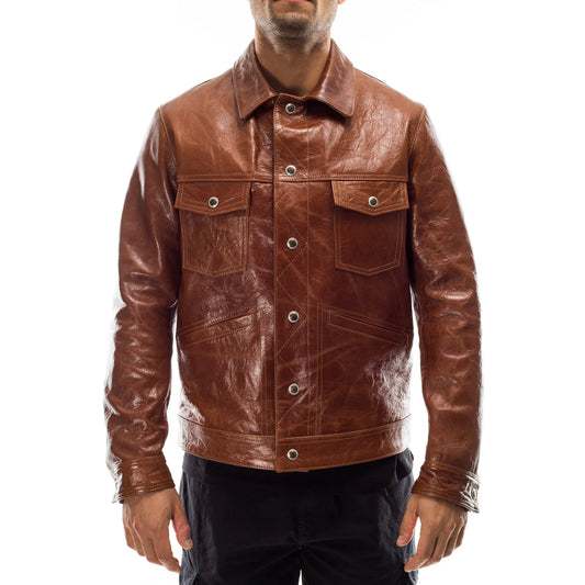 Handmade Italian Lambskin Leather Jacket: Men's Slim Fit, Antiqued Brown Jacket