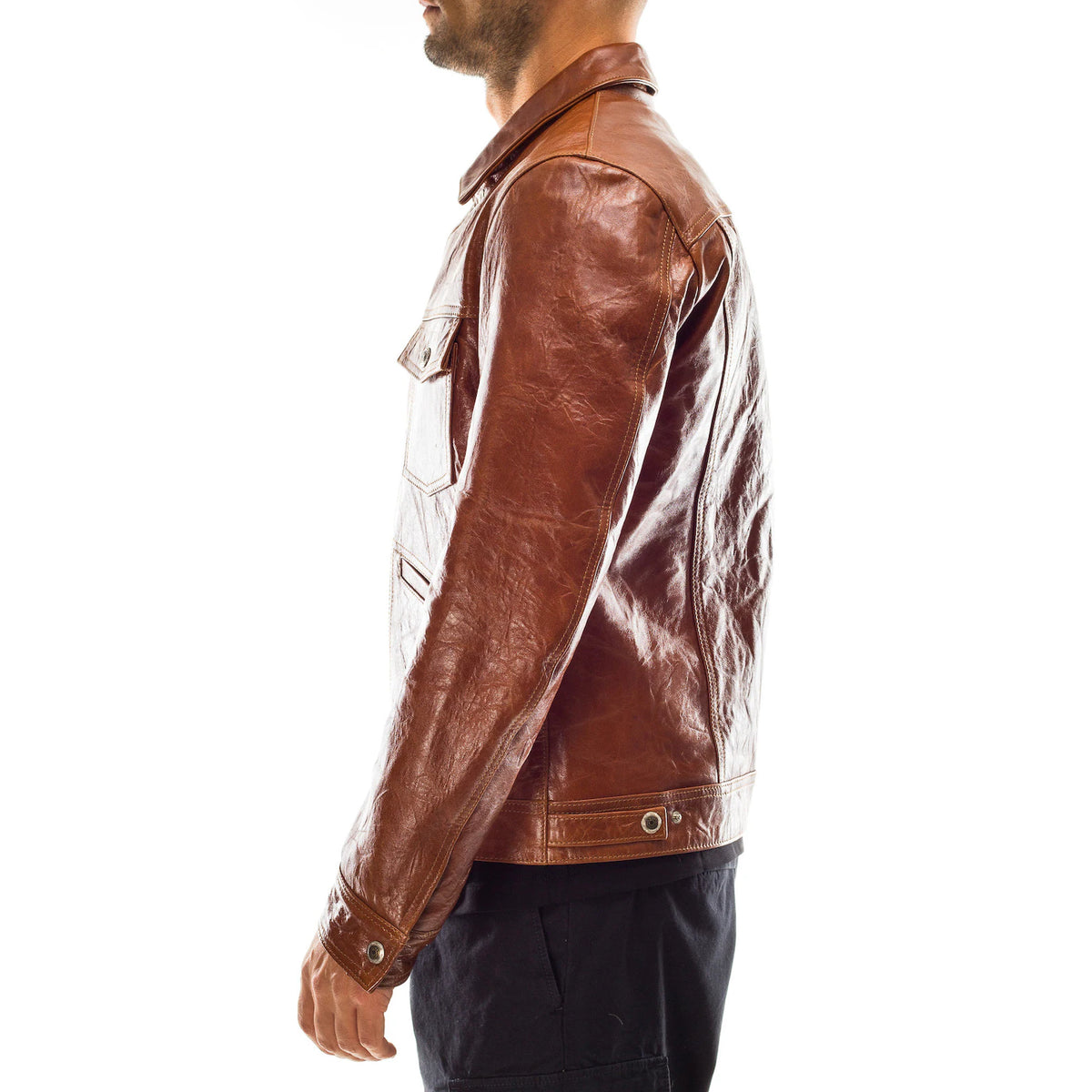 Handmade Italian Lambskin Leather Jacket: Men's Slim Fit, Antiqued Brown Jacket