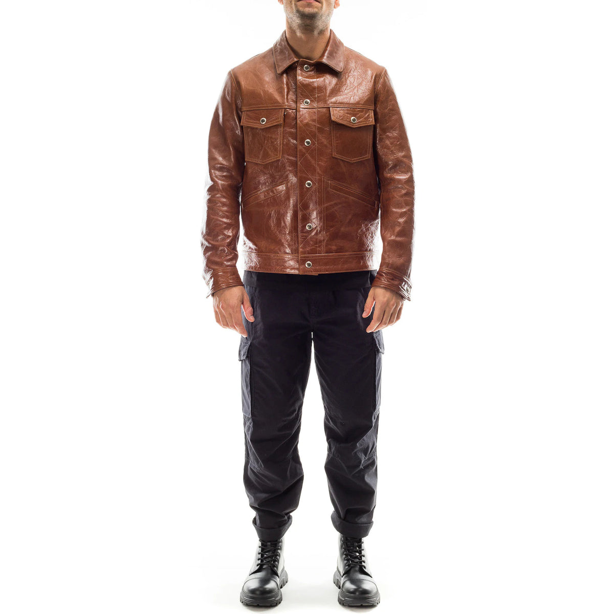 Handmade Italian Lambskin Leather Jacket: Men's Slim Fit, Antiqued Brown Jacket