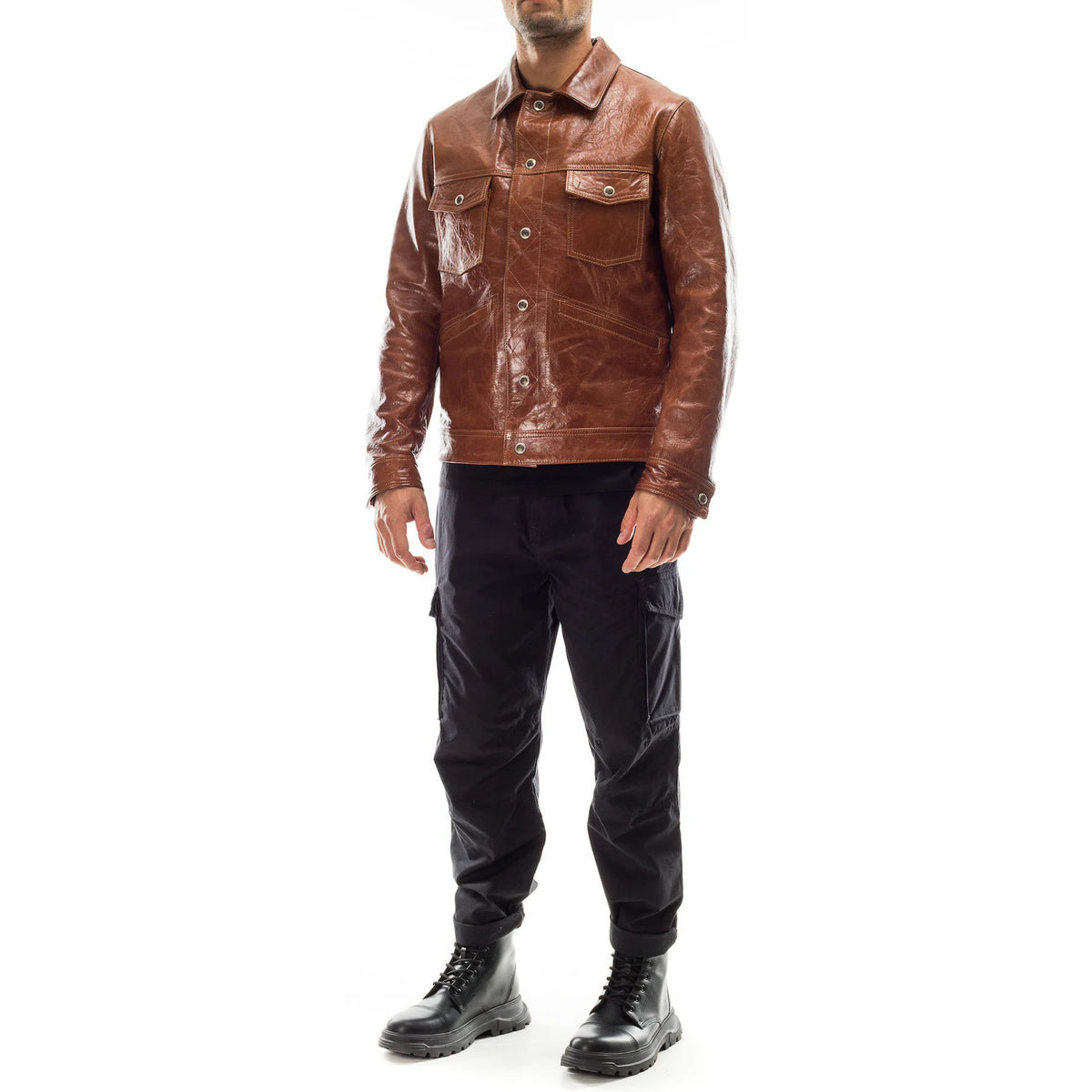 Handmade Italian Lambskin Leather Jacket: Men's Slim Fit, Antiqued Brown Jacket