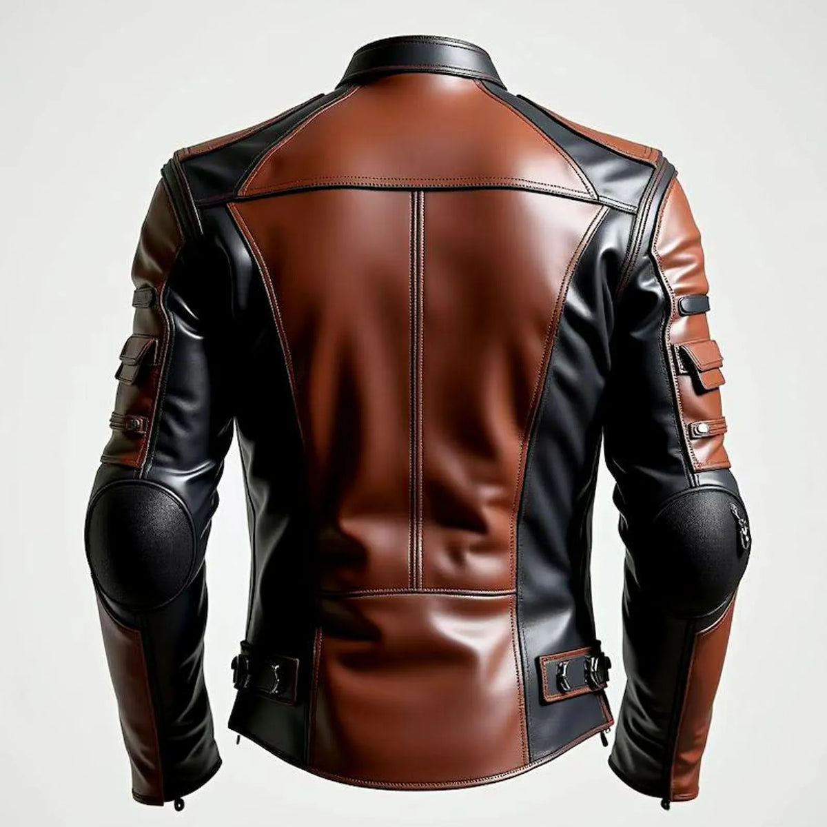 Handmade Dual-Tone Leather Biker Jacket | Brown & Black Moto Coat