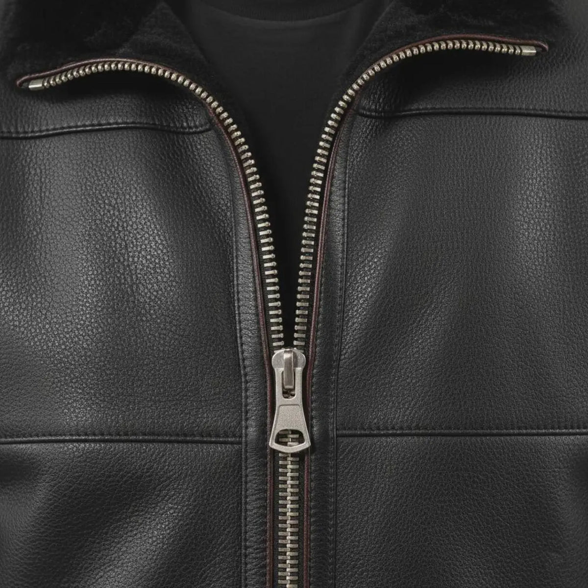 Men’s Black Sheepskin Leather Bomber Jacket with Fur Collar – Handmade Winter Aviator Coat
